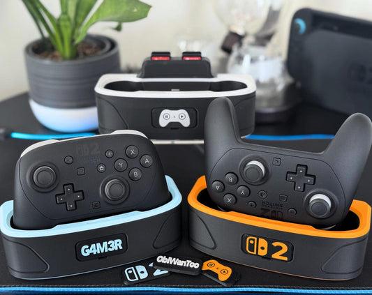 Controller dock and display stand with game storage, product view 2