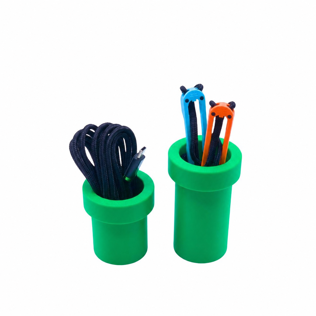 Green pixel-style pipe cable organizers